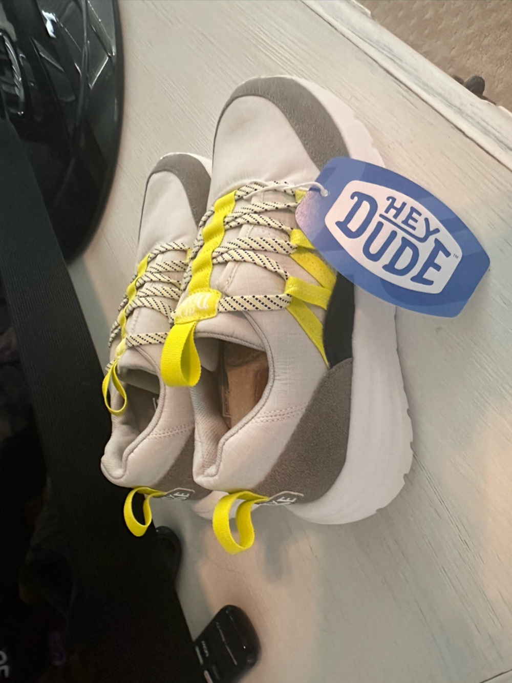 Hey Dude Kids' Lightweight Sneakers in Gray with Yellow Accents (Size 5Y/W 7.5)